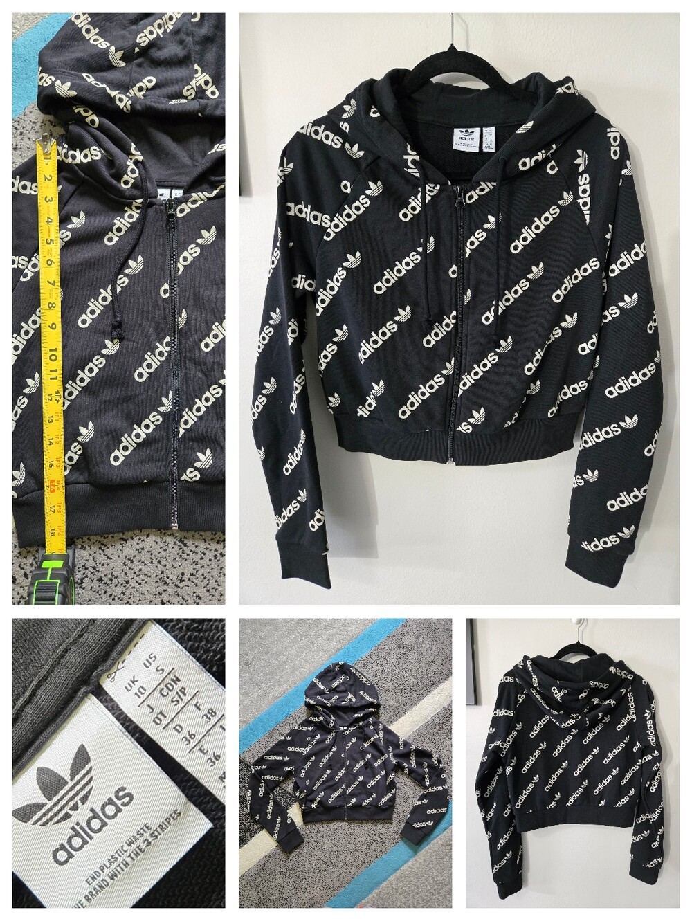 adidas Originals 'Logomania' repeat logo cropped zip hoodie, S, NWOT